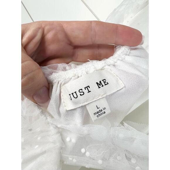 JUST ME White Lace Sleeveless Deep V-Neck Tiered Midi Dress Size L Open Back - Picture 9 of 16